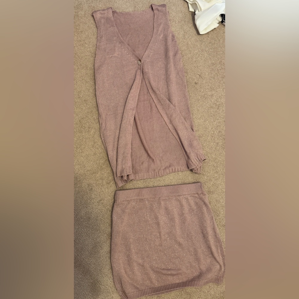 Pink Knit Skirt Set
